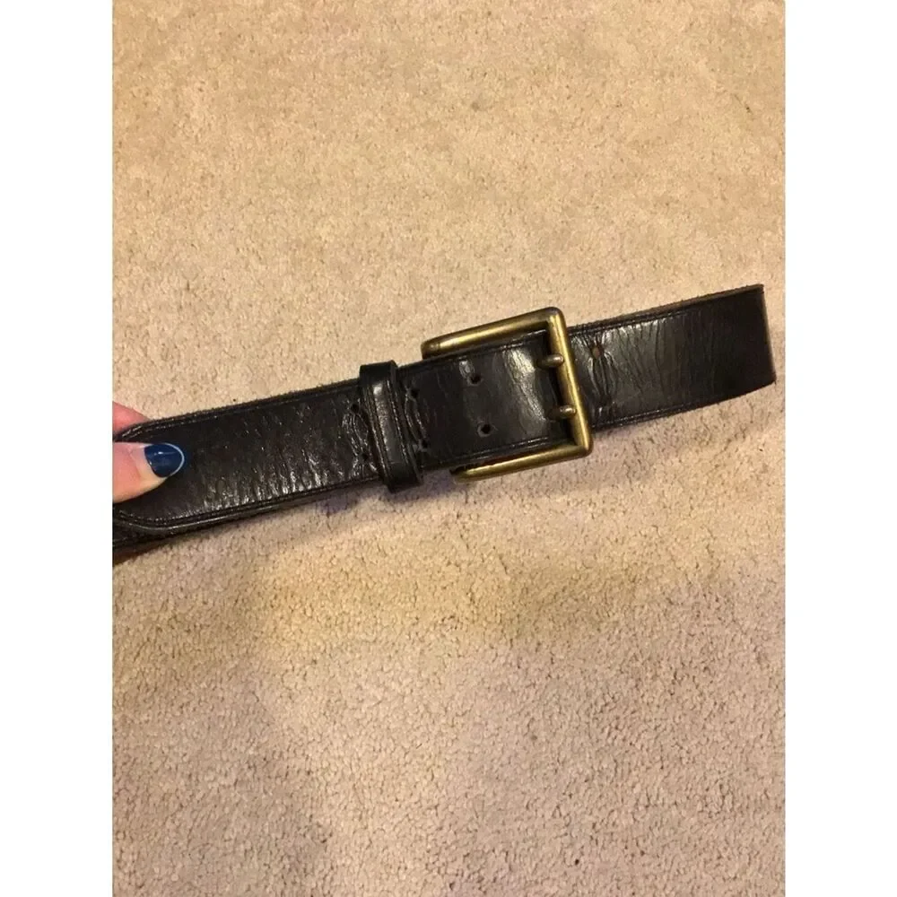 Vintage Black Leather Belt with Brass Buckle